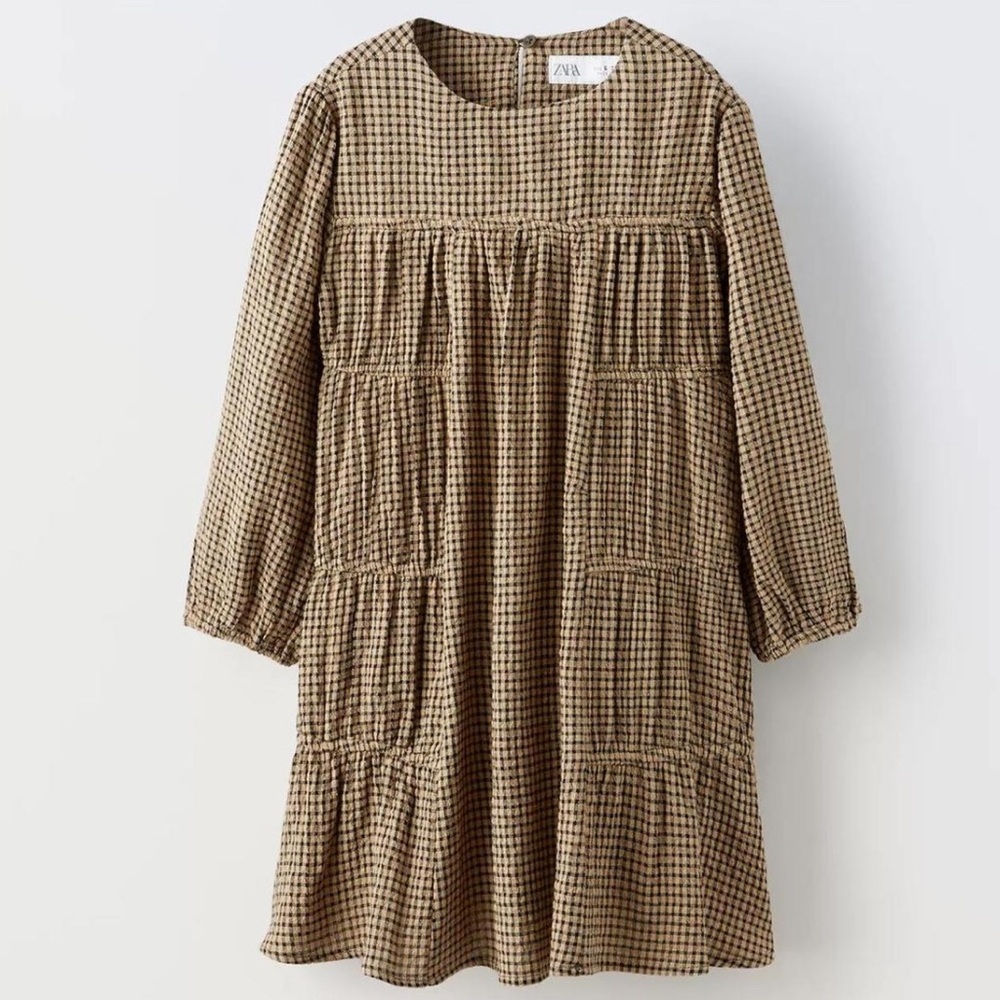 Zara Girls Classic Brown Checkered Kids Dress